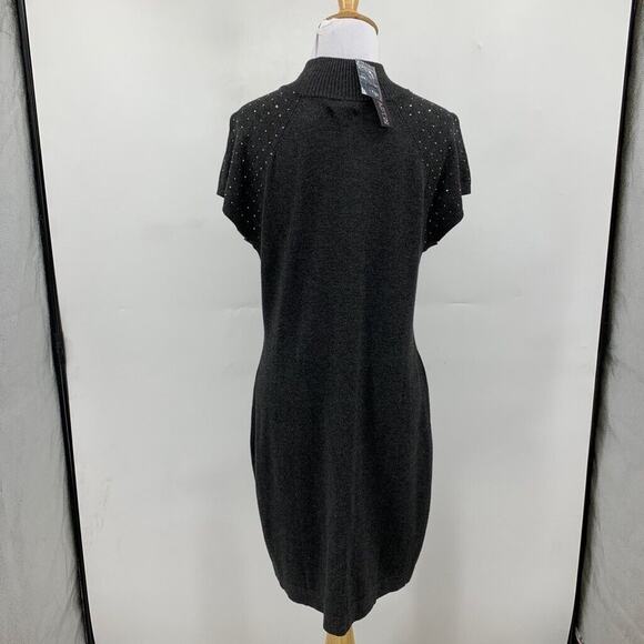 Apt. 9 Dress Womens L Large Charcoal Mock Neck Cap Sleeve Studded Knit Sheath - Picture 5 of 11